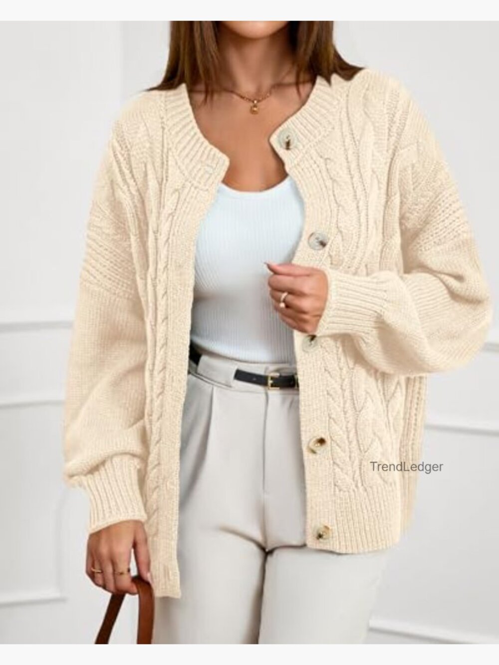 Chunky Cable Knit Cardigan Sweater Women's Oversized Button Front Winter - Picture 6 of 7